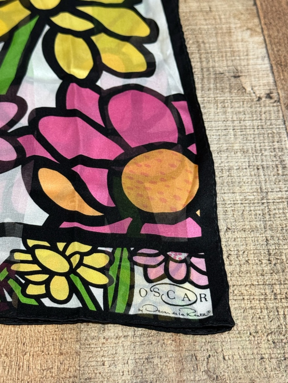 Oscar de la Renta Silk Satin Multicolor Floral rectangle Scarf for Women - Picture 4 of 8